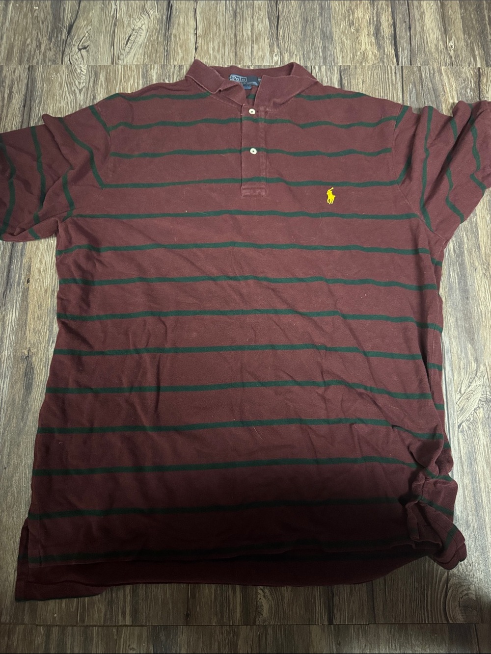 Ralph Lauren Men's Burgundy Polo with Green Stripes